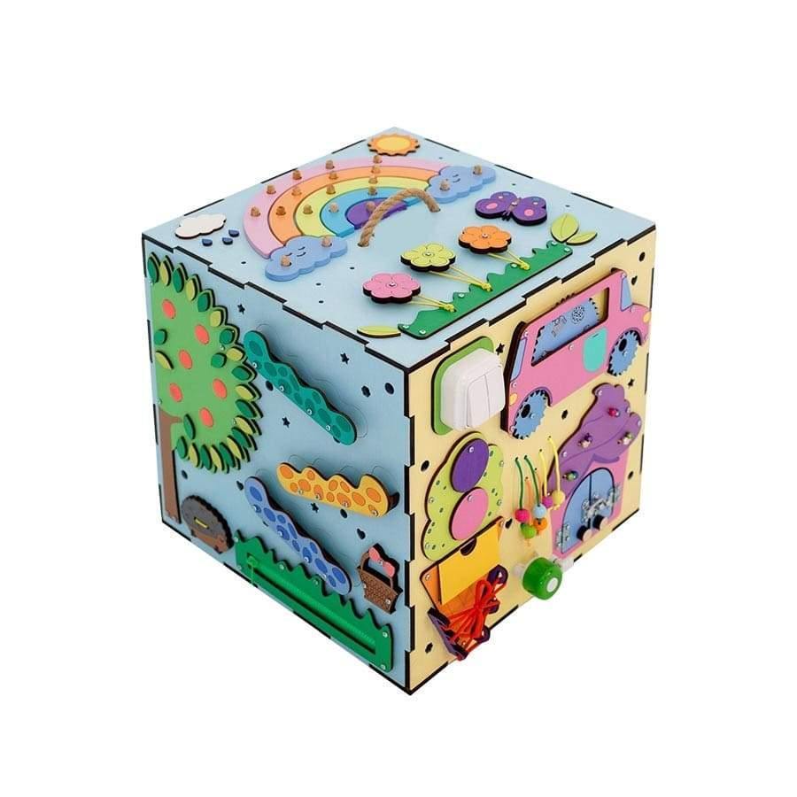 Arc-en-ciel en bois de cube de motricité - jouets sensoriels, bleu
