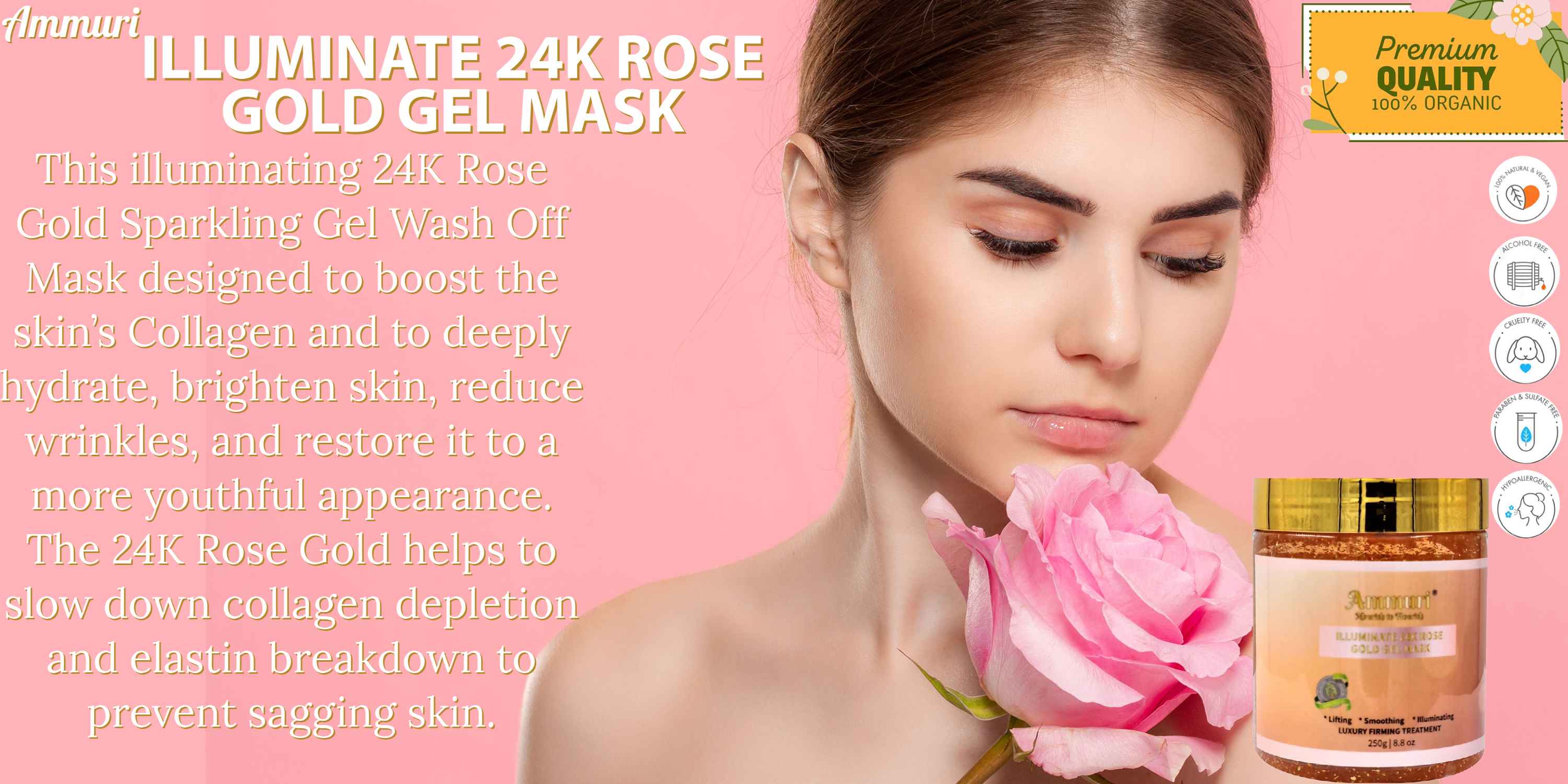 Ammuri Anti Aging Illuminate 24K Rose Gold Collagen Mask Luxury Treatment