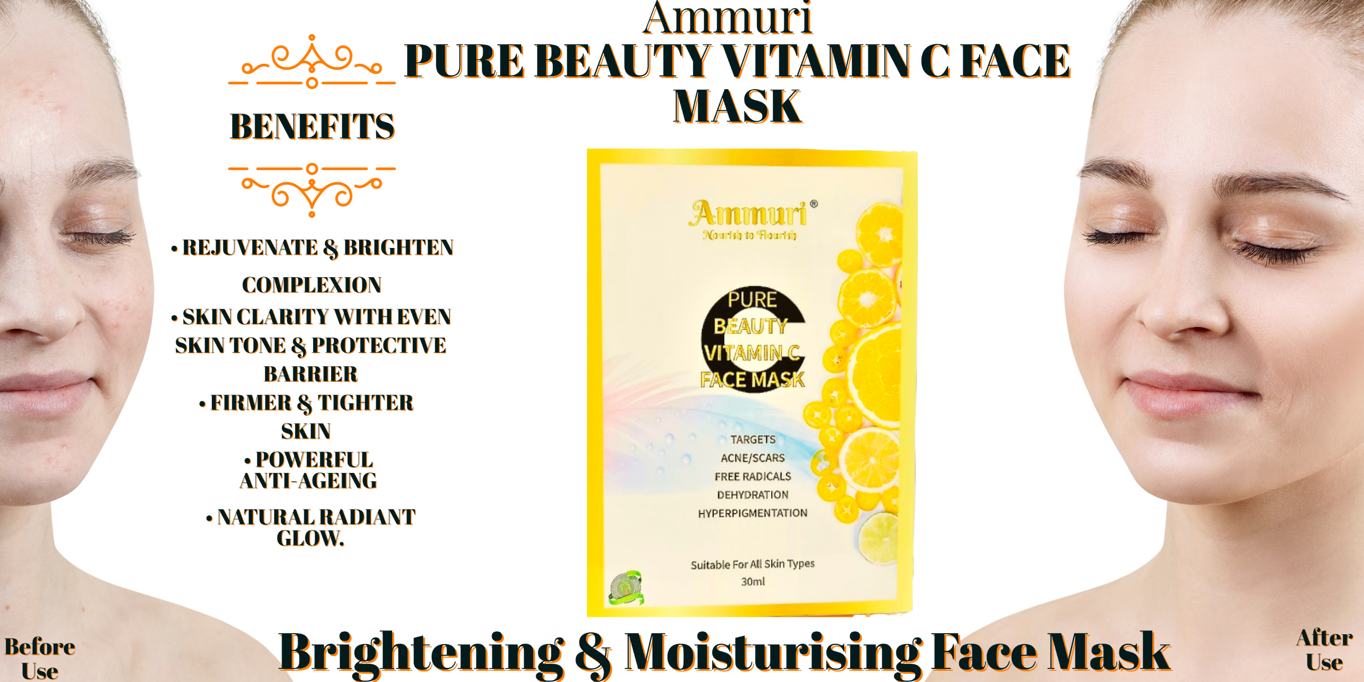 Ammuri Vitamin C Silk Face Mask Sheets Hyaluronic acid Antioxidant Anti Age Anti Wrinkle