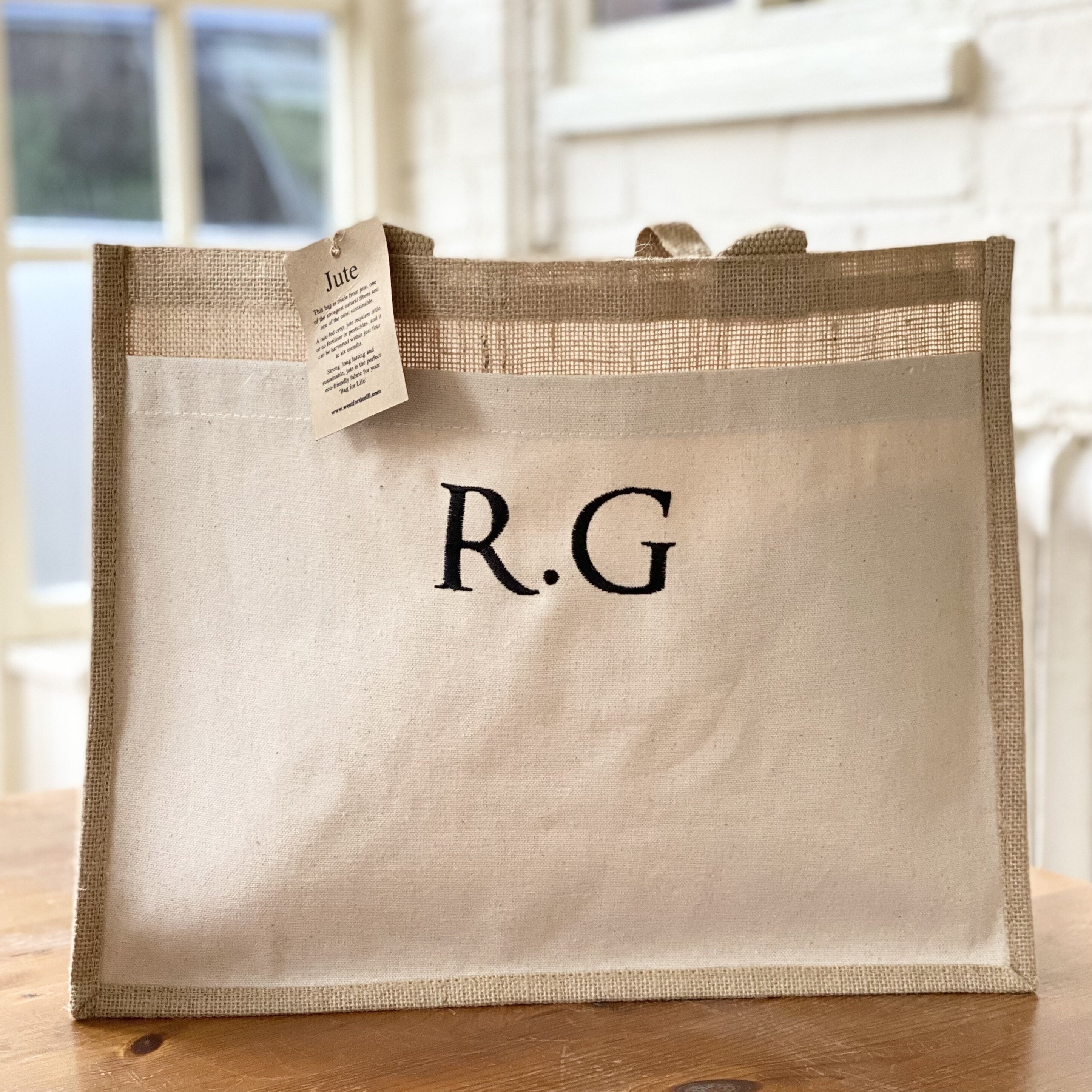 Personalised Embroidered Bag With Initials Extra Large Cotton
