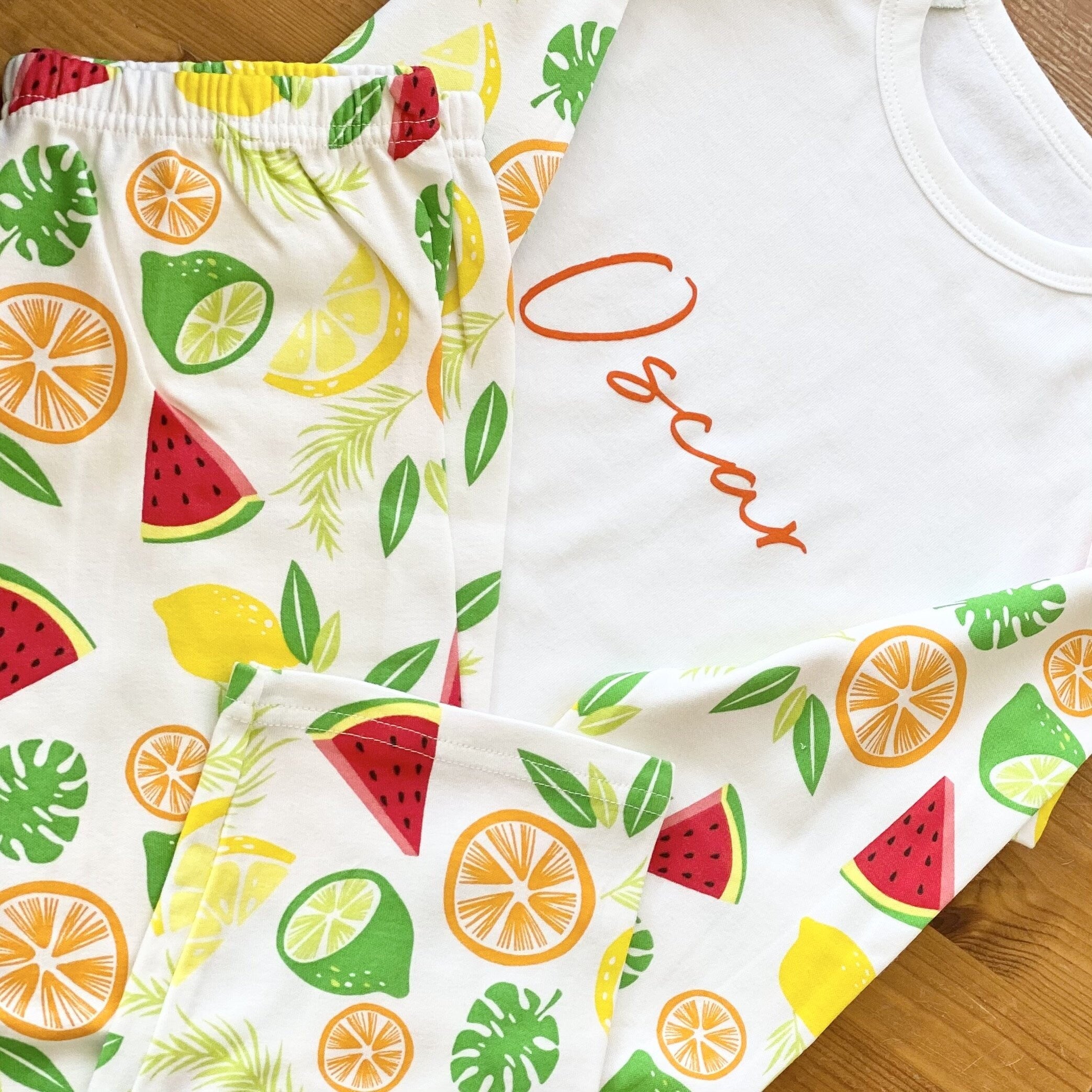 Personalised Children's Pyjamas Fruit Design Printed Set