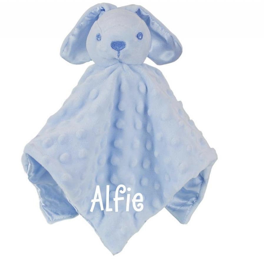Personalised Baby Comforter Blue Bubble Bunny