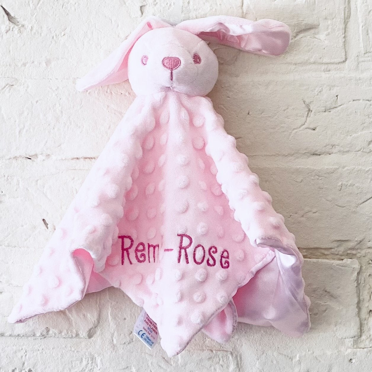 Personalised Baby Comforter Pink Bubble Bunny Face