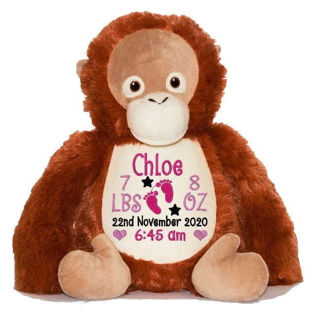 Personalised Embroidered Bear Cubbies Orangutan "Oobiedoo"
