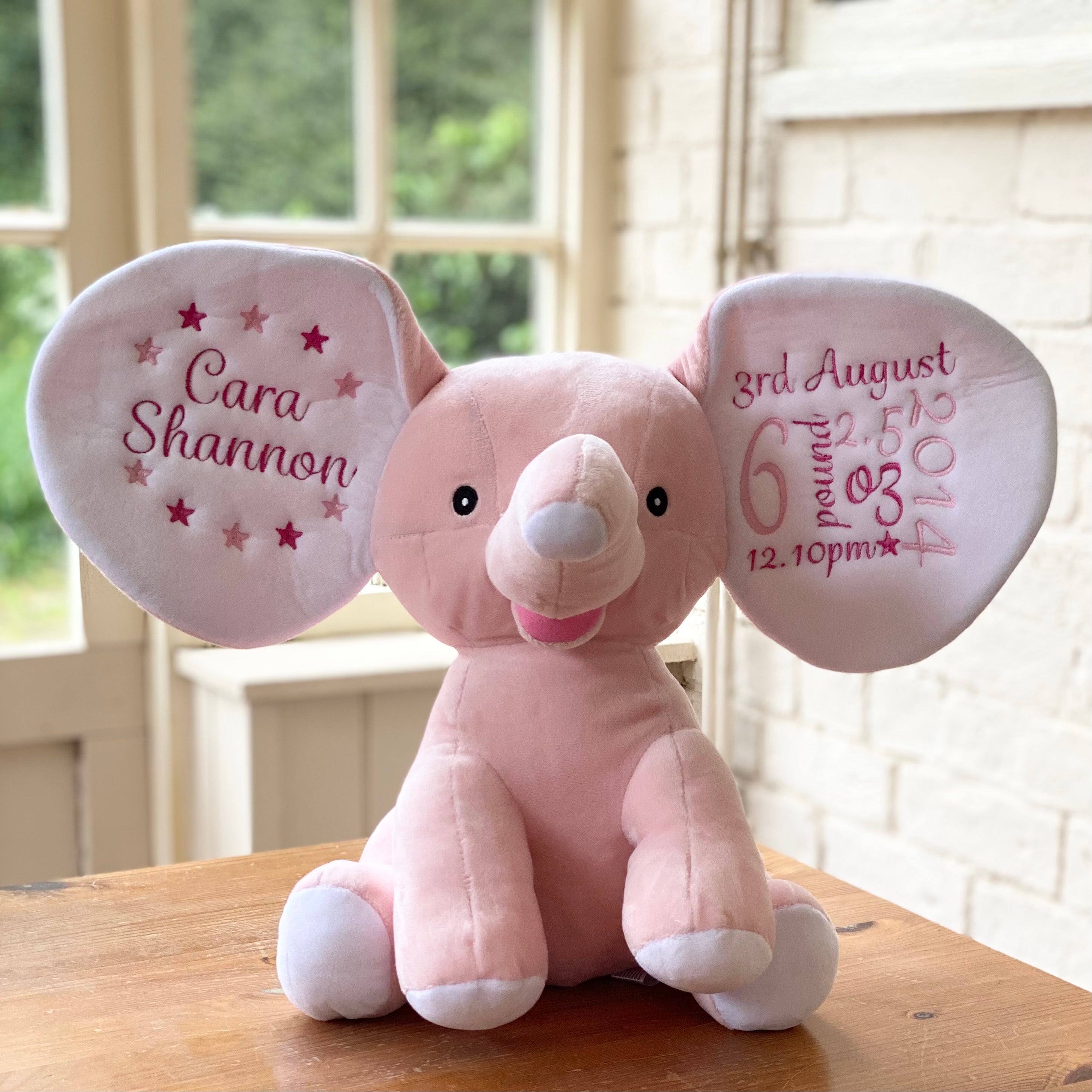 Personalised Embroidered Bear Cubbies Pink Elephant