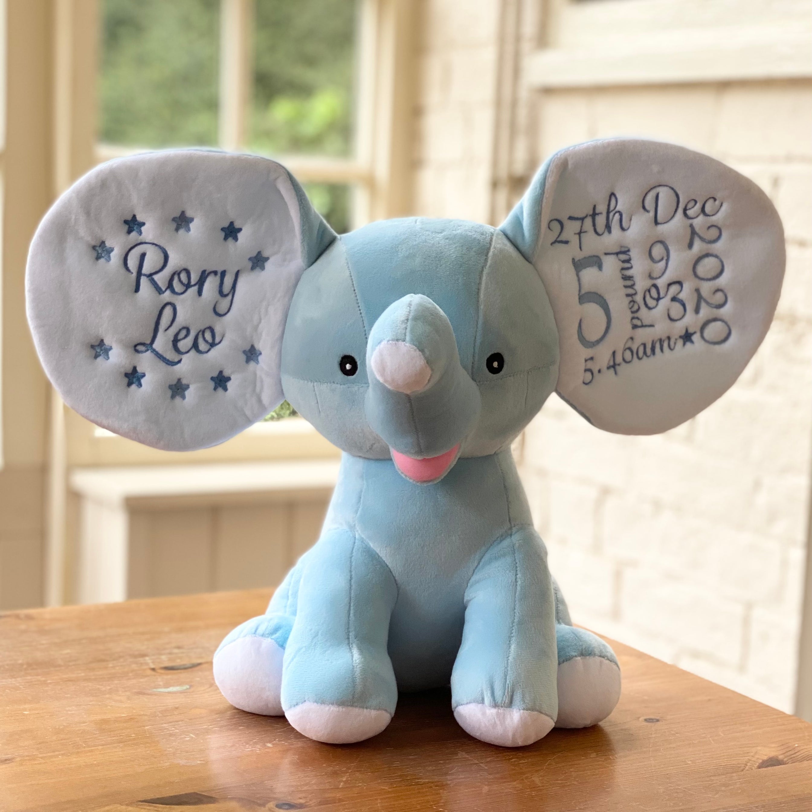 Personalised Embroidered Bear Cubbies Blue Elephant 