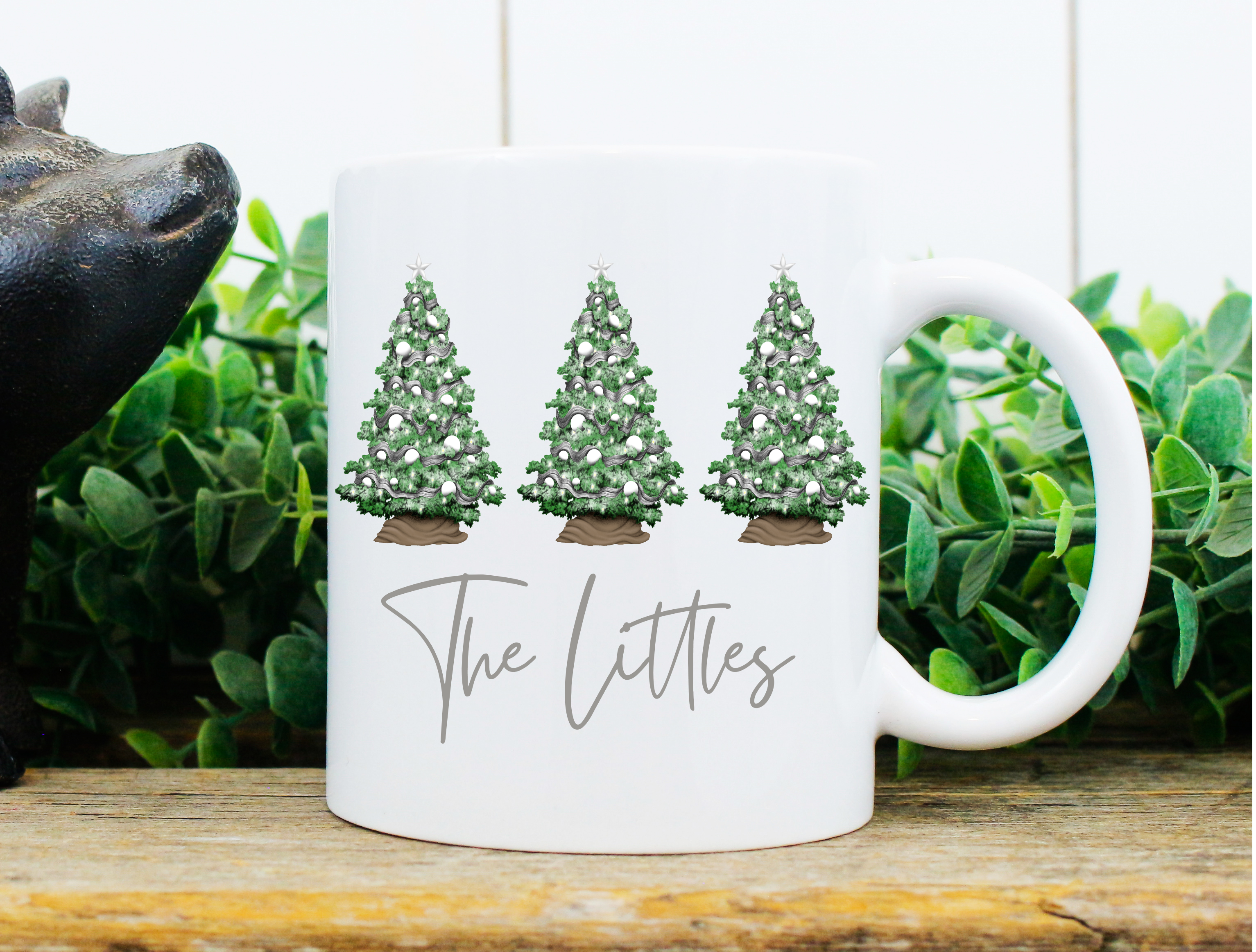 Personalised Christmas Mug,  Xmas Tree Design With A Family Name
