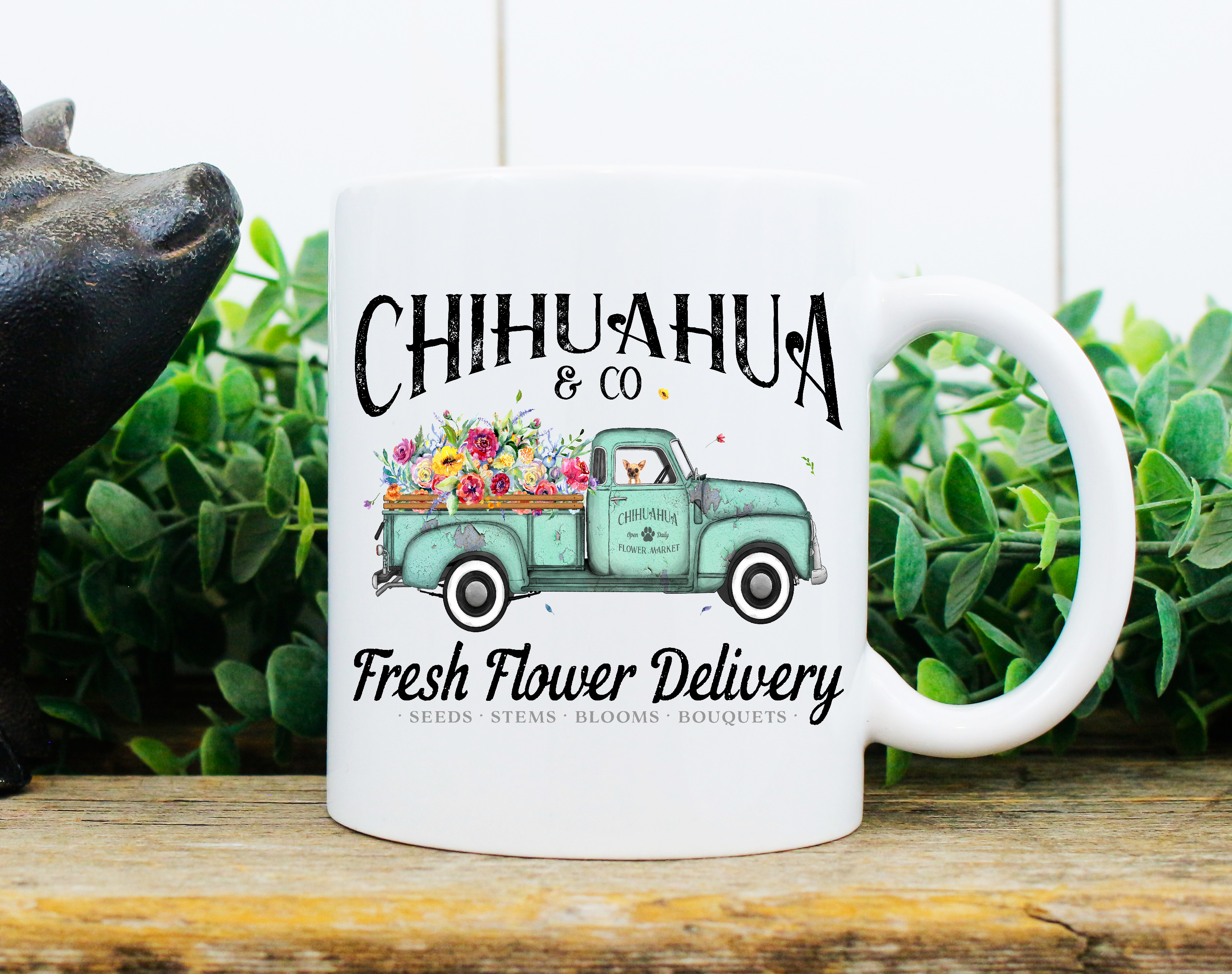 Personalised Mug - Dog Flower Truck Delivery! All Breeds