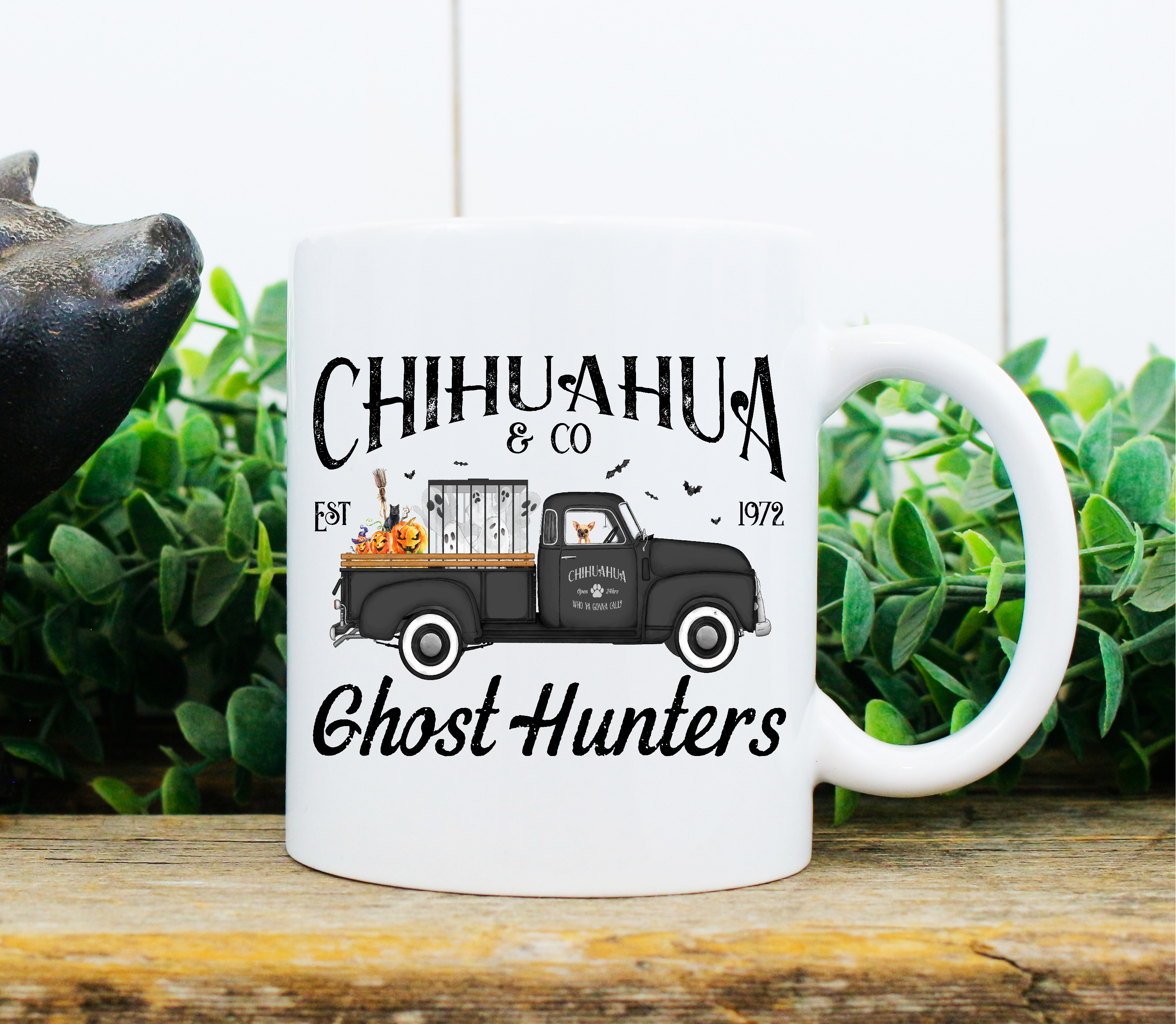 Personalised Dog Mug Halloween Truck Delivery!