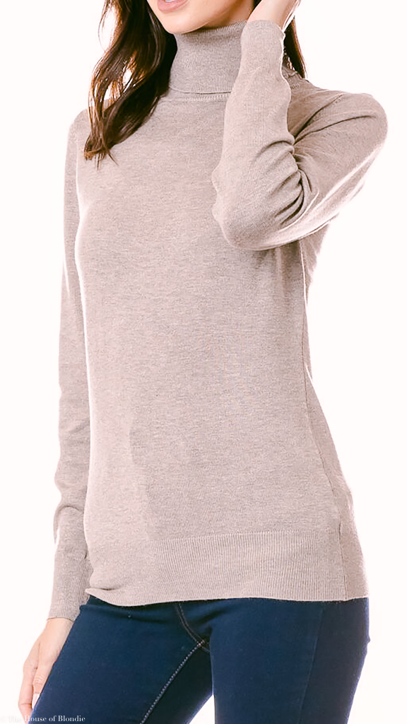 Clarissa Lightweight Long Sleeve Turtleneck Sweater in Khaki