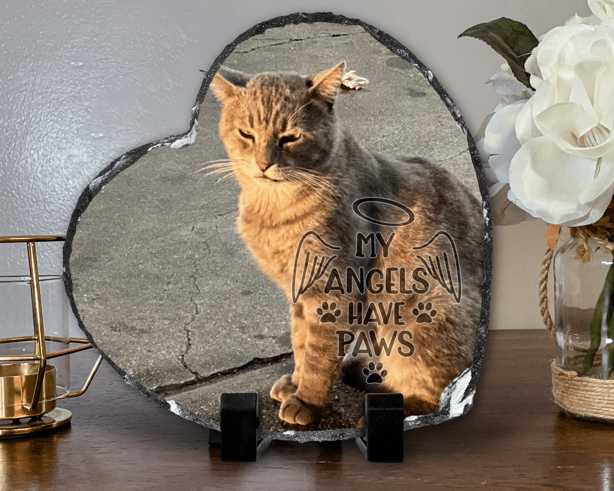 Personalized Cat Memorial Plaque My Angel has wings