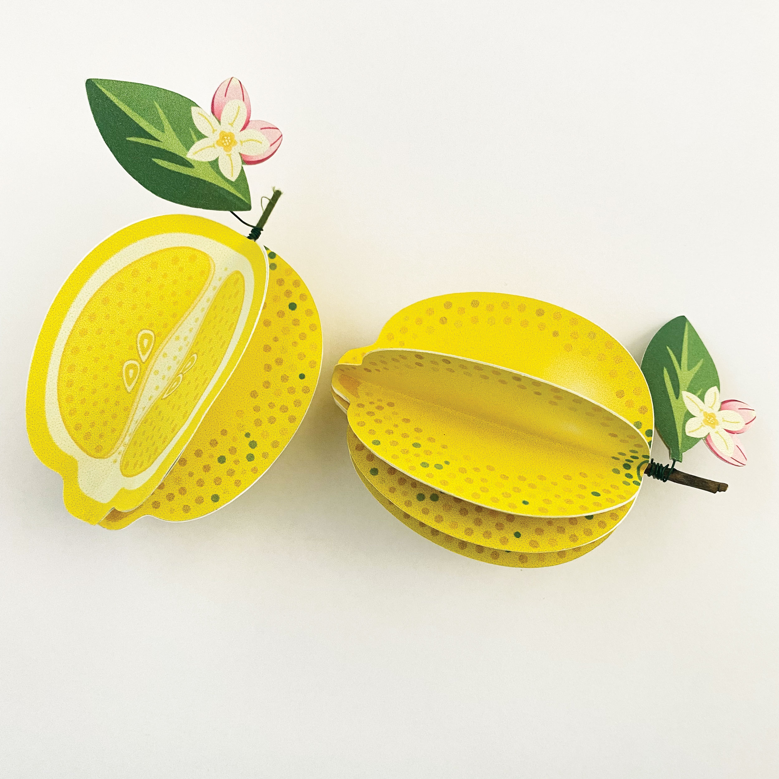 2 handmade paper lemons