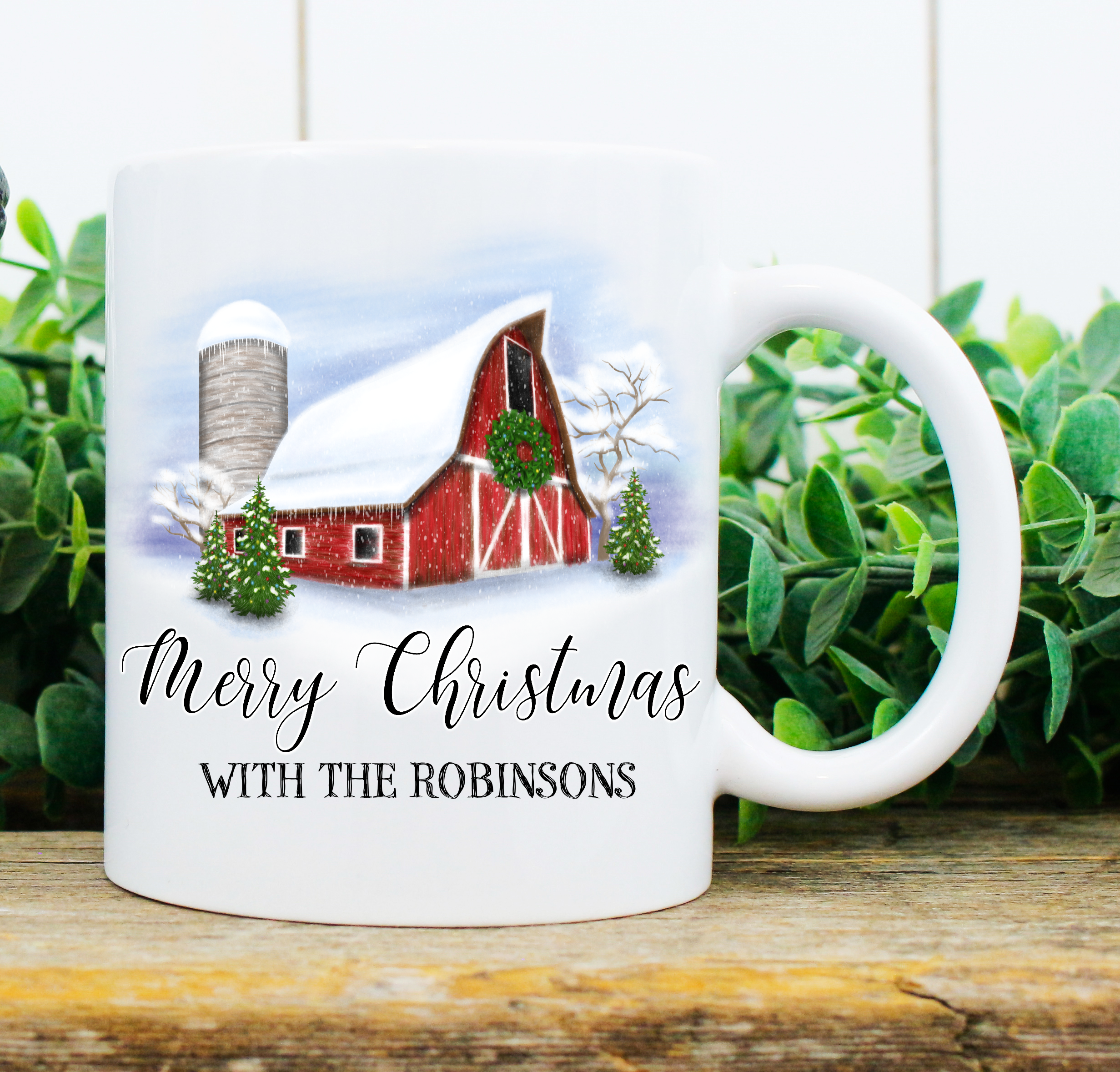 Personalised Mug Family Christmas Lodge