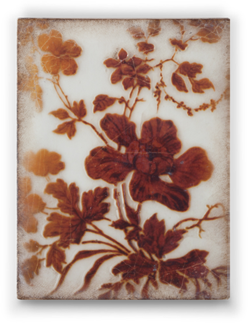 sid dickens image of a tea cup rose painted red on a plaster tile