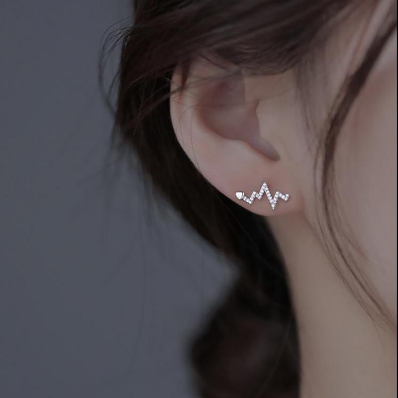 925 Sterling Silver Electrocardiogram stud Earrings
